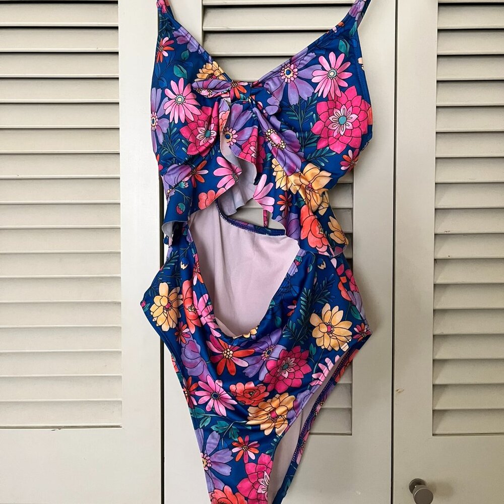 Hurley One Piece Cut Out Ruffle Swimsuit